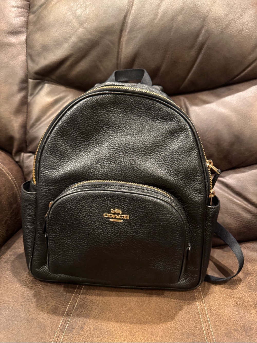 Coach Black Pebbled Leather Backpack with Gold Hardware